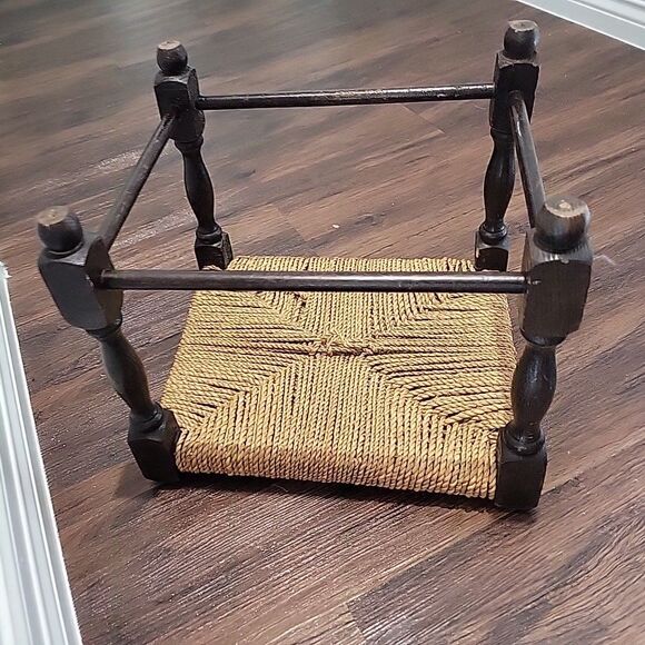 Vintage 1960 Rope Rush Twine Seat Foot Stool Arts and Crafts Primitive Rustic - Picture 6 of 12
